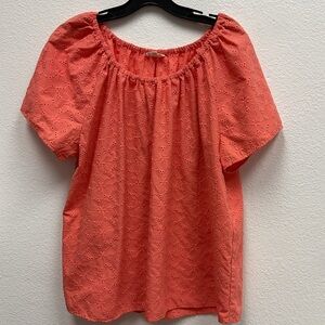 Love & Greed Coral Eyelet Peasant Blouse XL Boho Short Sleeve Top